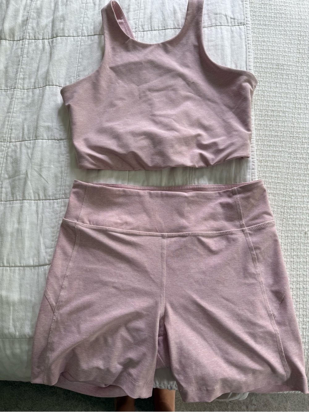 OUTDOOR VOICES Mauve Dusty Pink Athletic Crop Top & High-Waist Shorts Set